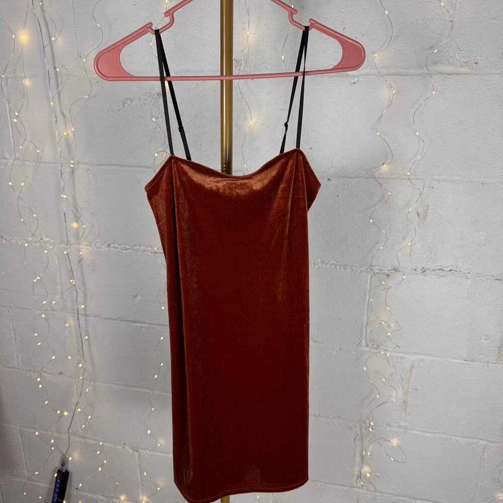 forever 21 rust velvet slip dress women’s M spaghetti strap bodycon mini